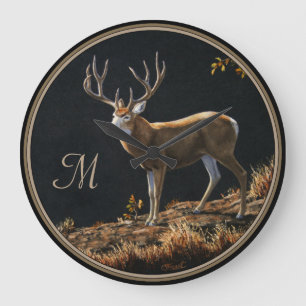 Relógio Grande Troféu de outono de Mule Deer Buck Antlers Monogra