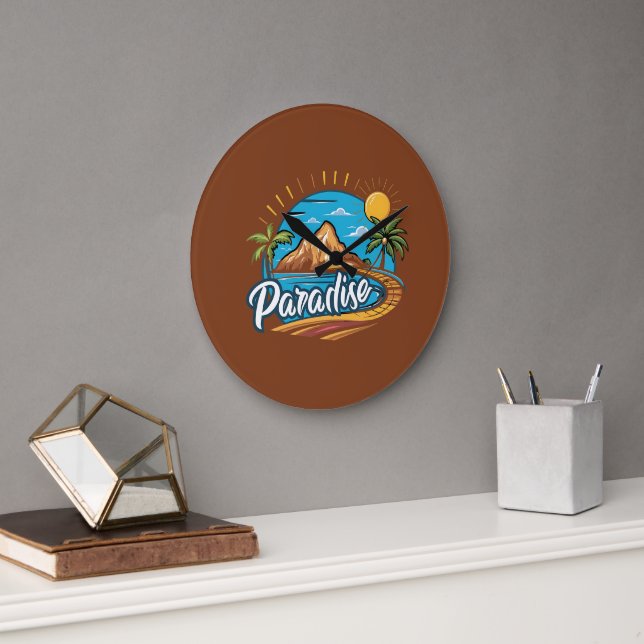 Relógio Grande Tropical Paradise Island Logo Art (Escritório)