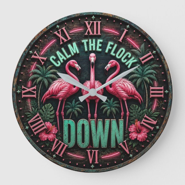 Relógio Grande Tropical Pink Flamingo Beach Summer Home (Frente)