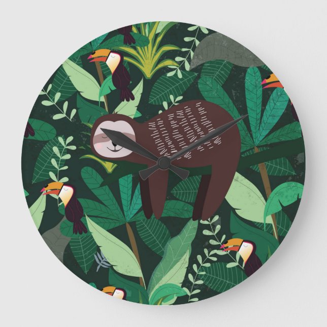 Relógio Grande Tropical Sloth: Cartoon sem Perigo (Frente)