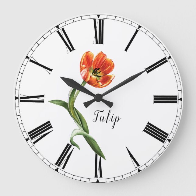 Relógio Grande Tulipa Floral Aquarela (Frente)