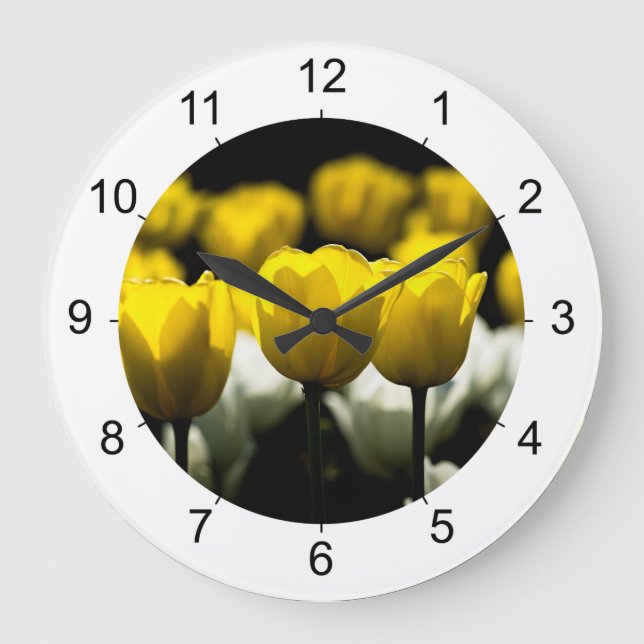 Relógio Grande Tulipas Amarelo E Branco (Frente)