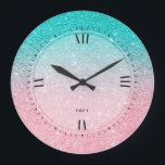 Relógio Grande Turquesa - Azul e Salmão - Cinza<br><div class="desc">Verdinho-azul-turquesa e cor-de-rosa-salmão.</div>