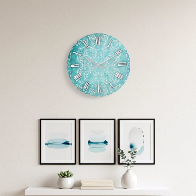 Relógio Grande Turquesa Clássico-Teal Barroco Elegante Distante  (Criador carregado)