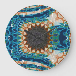 Relógio Grande Turquesa Dourada Sun Sudoeste Arte