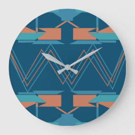 Relógio Grande Turquesa Laranja no Azul Escuro Zig-zag Sudoeste