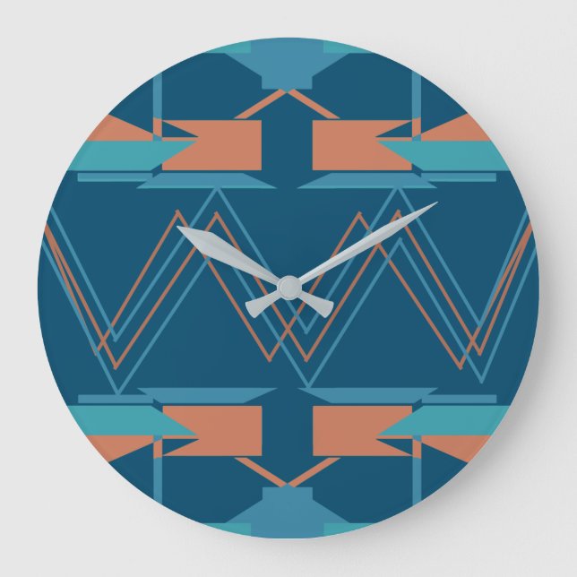 Relógio Grande Turquesa Laranja no Azul Escuro Zig-zag Sudoeste (Frente)