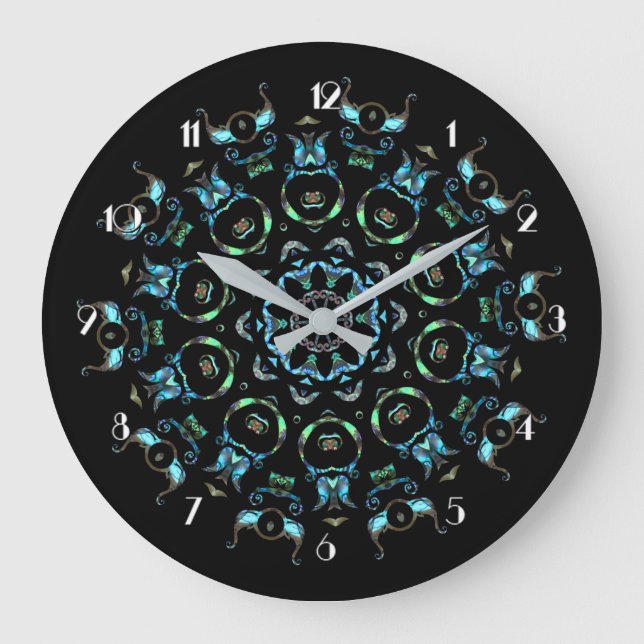 Relógio Grande Turquoise Pearl Mandala Round Wall Clock (Frente)