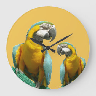 Relógio Grande Two Cute Parrots Round Wall Clock