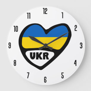 Relógio Grande Ucrânia Country Code Flag Heart, UKR