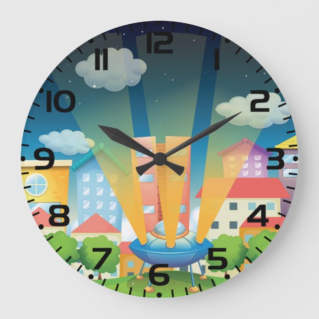 Relógio Grande UFO Landing in a Bright City Night Scene (Frente)