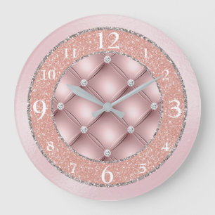 Relógio Grande Ultra Glamouroso Brilho Cor-de-Rosa e Diamantes