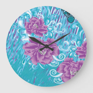Relógio Grande Um design têxtil vibrante com roxo e turq