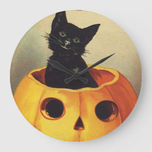 Relógio Grande Um Feliz Halloween por Ellen Clapsaddle, Gato Vint