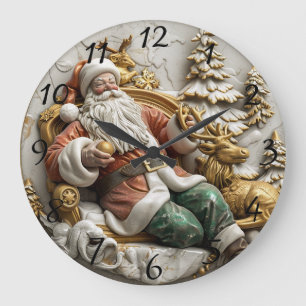 Relógio Grande Um Papai Noel alegre relaxando com sua rena