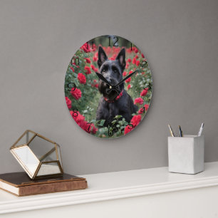 Relógio Grande "Uma Rosa vermelha para o Black Scottish Terrier"