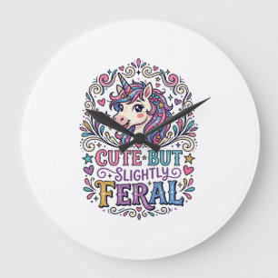 Relógio Grande Unicórnio Fofo mas Ligeiramente Feral Fundo Branco