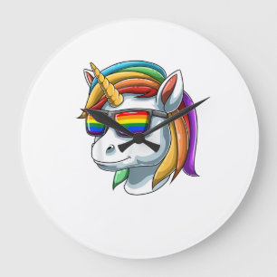 Relógio Grande Unicórnio LGBT Unicórnio Com Óculos De Sol LGBT Or