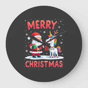 Relógio Grande Unicórnio Natalino Fofo Papai Noel em Camiseta de