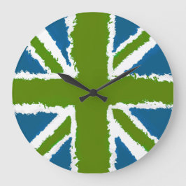 Relógio Grande Union Jack Art Green Teal Tones Wall Art