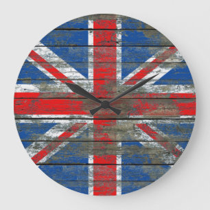 Relógio Grande Union Jack na madeira áspera embarca o efeito