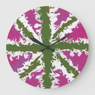 Relógio Grande Union Jack Painted UK Art Pink and Green Decor