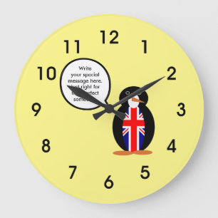 Relógio Grande United Kingdom Flag Talking Ms. Penguin