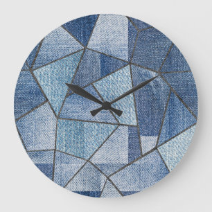 Relógio Grande Urbano Denim: Design de Patchwork com Distúrbios