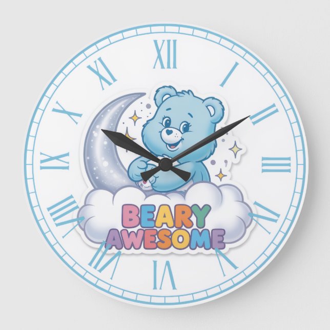 Relógio Grande Urso Azul Fofo Lua e Estrelas "Urso Incrível" Berç (Frente)