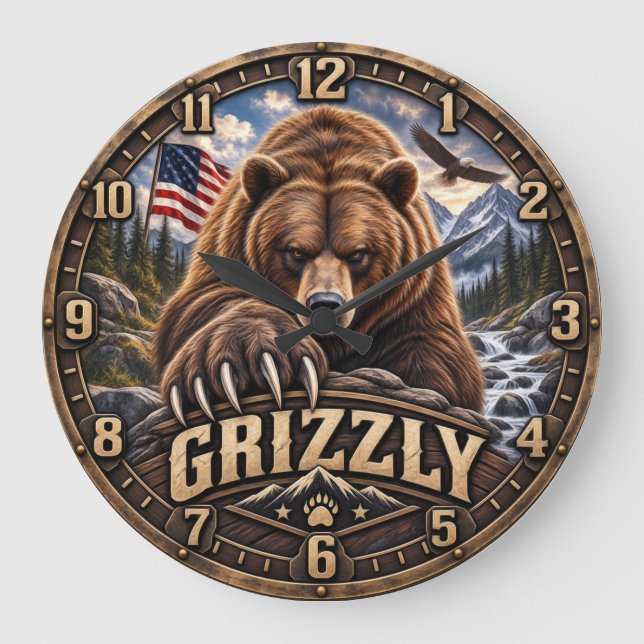 Relógio Grande Urso Cinzento - Selvagem Americano (Frente)