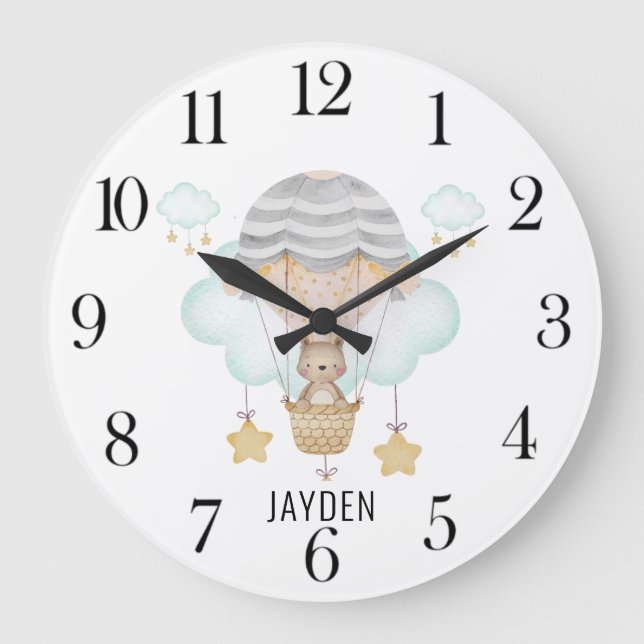 Relógio Grande Urso De Aquarela Cuta No Núcleo De Balões De Ar Qu (Frente)