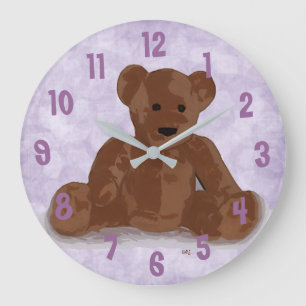 Relógio Grande Urso de ursinho de assento (fundo roxo)