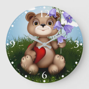 Relógio Grande Urso Segurando Buquê Flor-30926