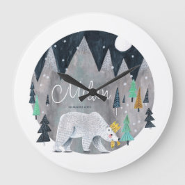 Relógio Grande Ursos Montanhas de inverno Lua