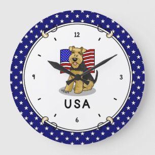 Relógio Grande USA American Flag Welsh Terrier Dog Cute Patriotic