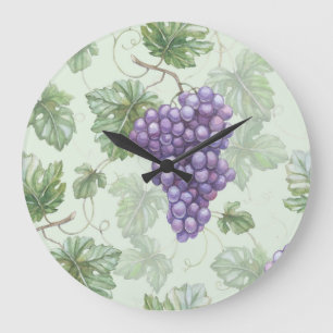 Relógio Grande Uvas Aquarela, Padrão Sem Fruta.
