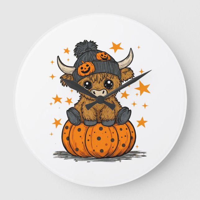 Relógio Grande Vaca das Terras Altas de Halloween Retro (Frente)