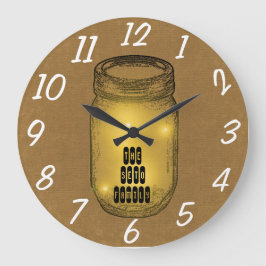 Relógio Grande Vagalumes no Mason Jar
