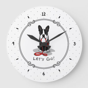 Relógio Grande Vamos! Boston Terrier Dog (preto) Engraçado
