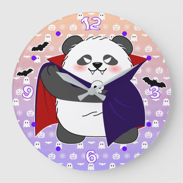 Relógio Grande Vampiro do Bebê Cute do Halloween Panda Dracula (Frente)