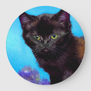 Relógio Grande Van Gogh Cat e Flores