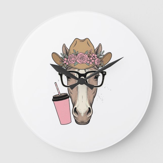 Relógio Grande Vaqueira Antiga Cavalo Com Flores e Bebida Rosa (Frente)