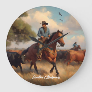 Relógio Grande Vaqueiro Tocando Gado a Cavalo