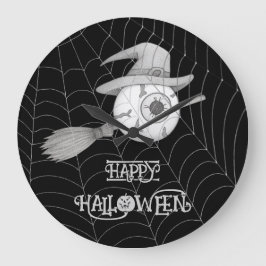 Relógio Grande Vassoura-de-bruxa do Halloween, olho assustador, t
