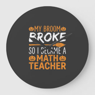 Relógio Grande Vassoura de Halloween para Professor de Matemática