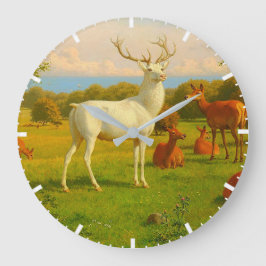 Relógio Grande Veado Branco Em Campo Aberto Natureza Selvagem