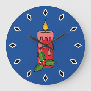 Relógio Grande Vela do Pilar Vermelho Natal com Holly