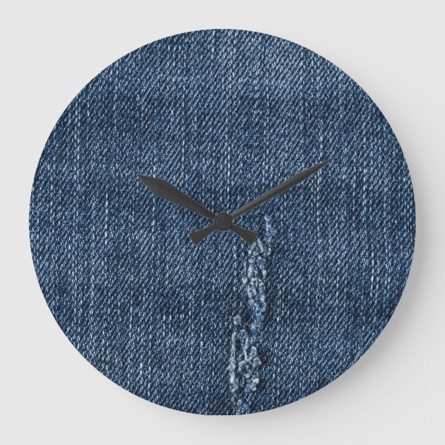 Relógio Grande Velho denim rasgado: textura jeans. (Frente)