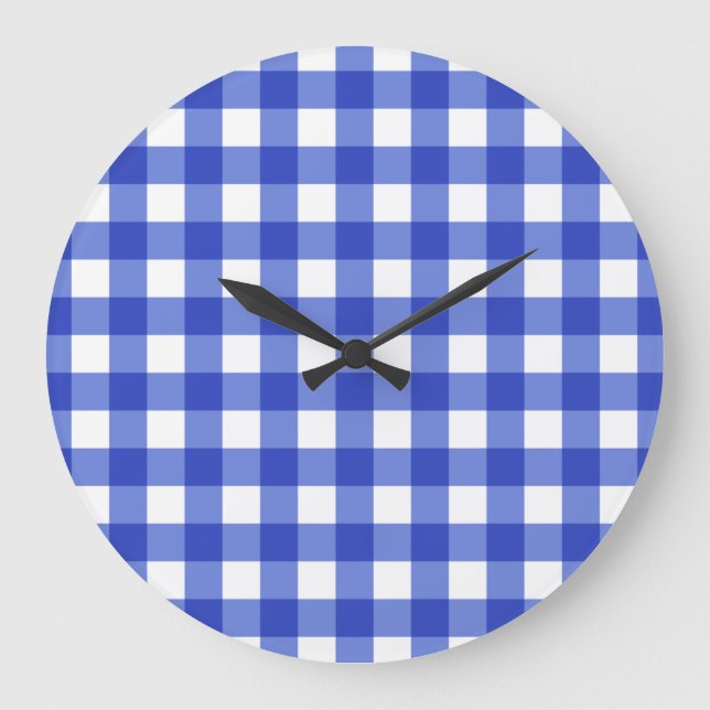 Relógio Grande Verificação de Gingham Azul (Frente)