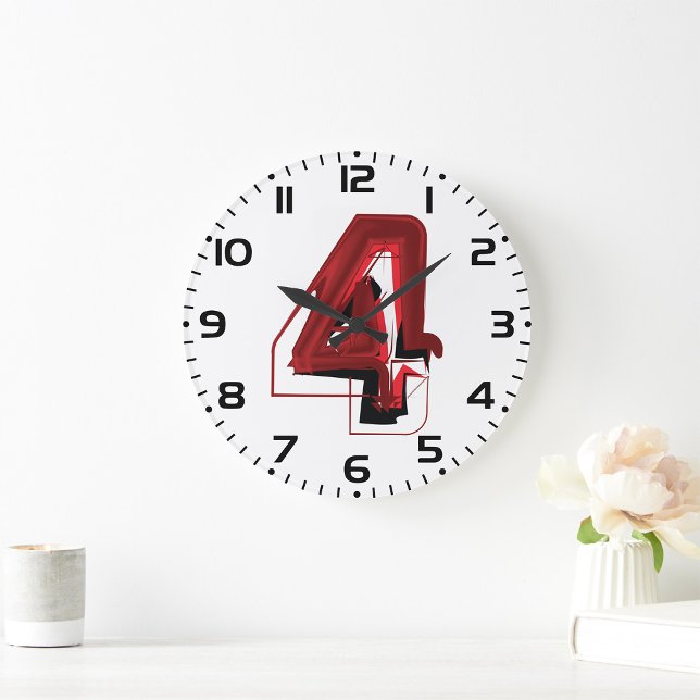 Relógio Grande Vermelho Abstrato e preto - Número 4 (Criador carregado)
